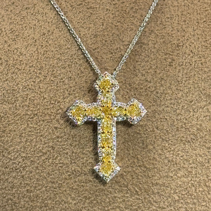 18KT Yellow and White Natural Diamond Cross Pendant Necklace