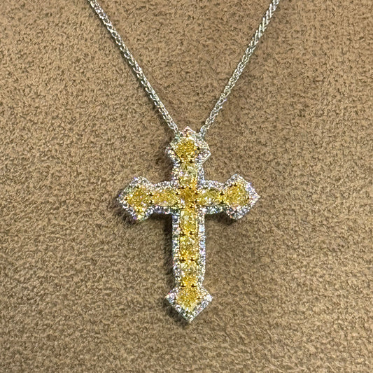 18KT Yellow and White Natural Diamond Cross Pendant Necklace