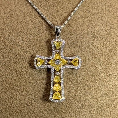 18KT Gold Yellow and White Diamond Cross Pendant Necklace