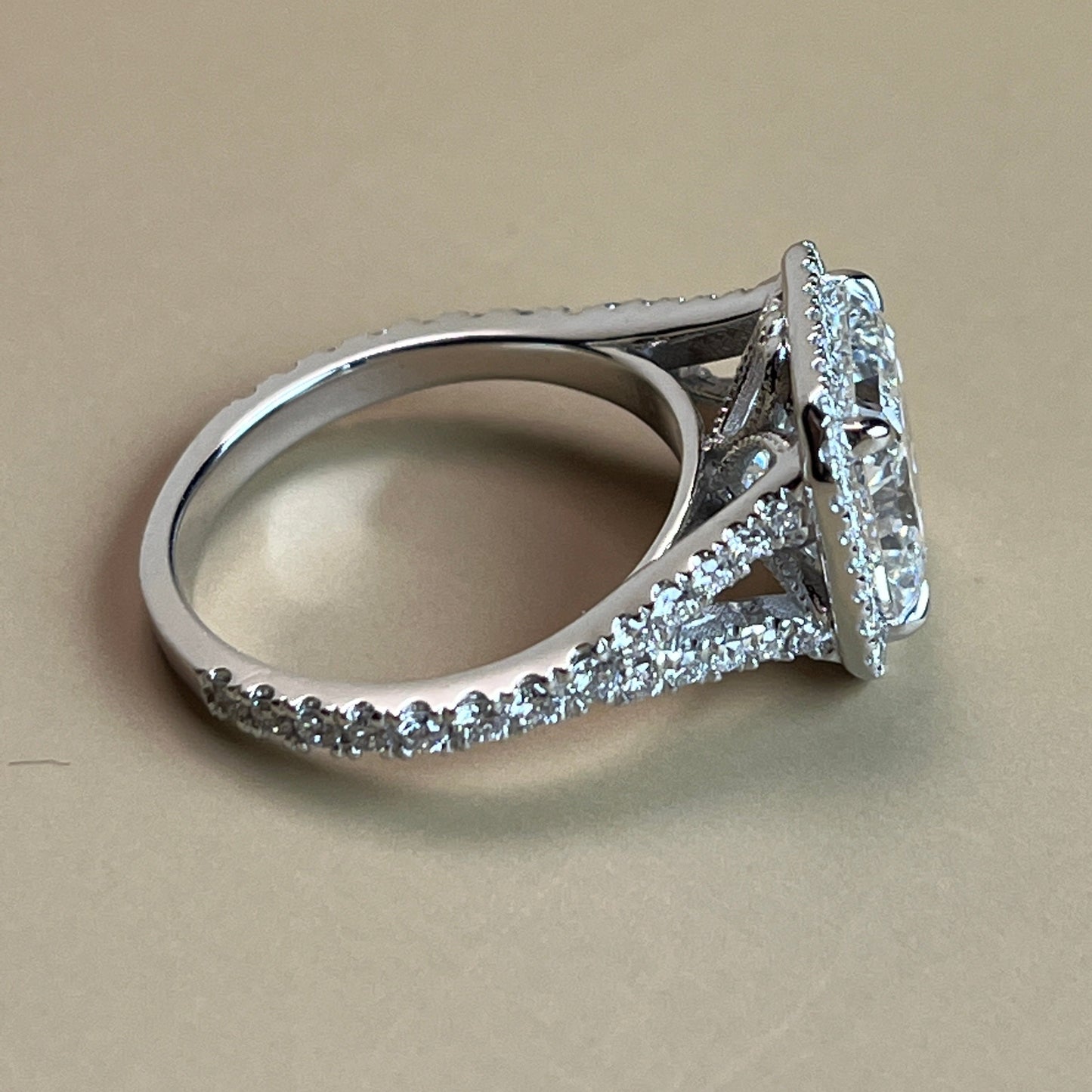 Elongated Cushion Halo Lab Diamond Engagement RIng