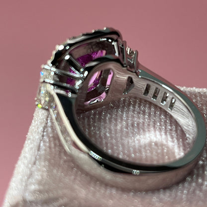 Cushion Cut Pink Sapphire Ring Set with Diamonds