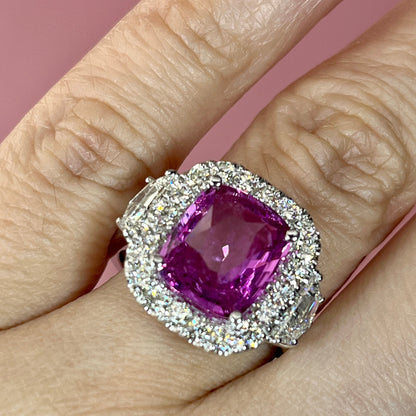 Cushion Cut Pink Sapphire Ring Set with Diamonds