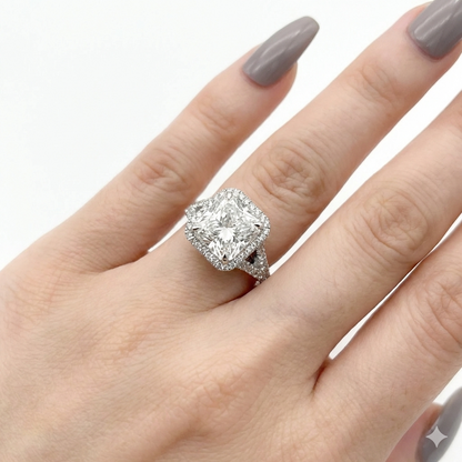 Elongated Cushion Halo Lab Diamond Engagement Ring