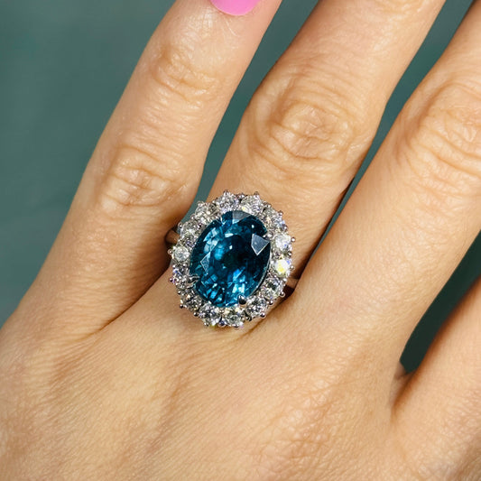 14KT Blue Zircon Diamonds Cluster / Ballerina Ring