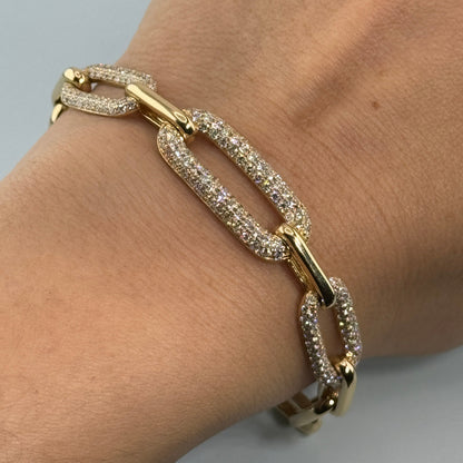 14KT Yellow Gold Graduating Paperclip Diamond Bracelet