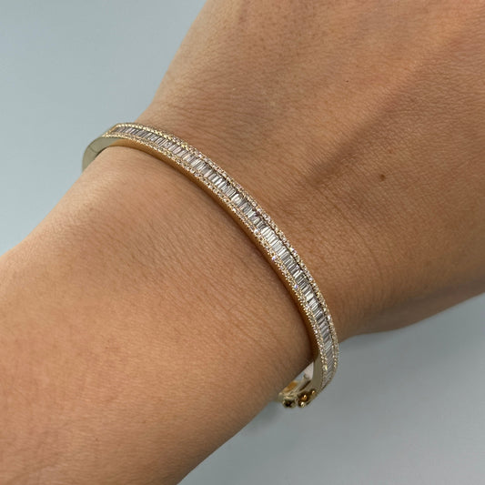 14KT Gold Baguette and Round Diamonds Bangle