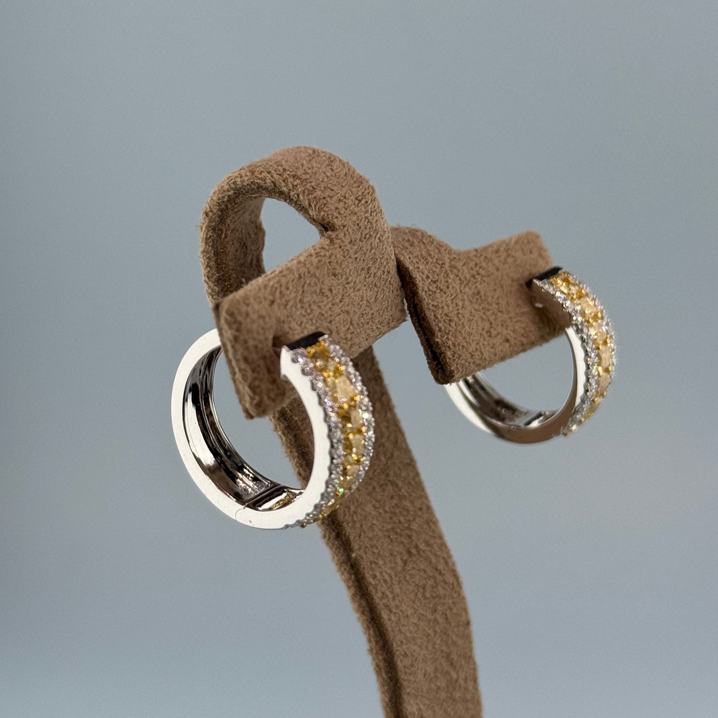 18KT Gold Yellow and White Diamond Hoop Earrings