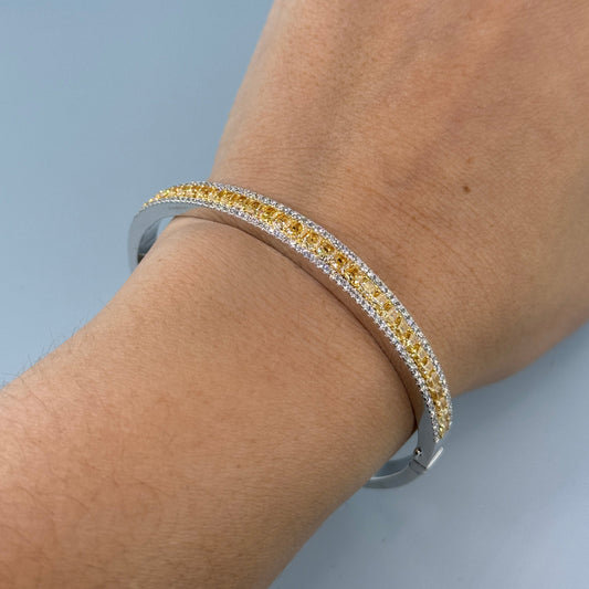 18KT White Gold and Yellow Gold Bangle with Yellow and White Diamonds