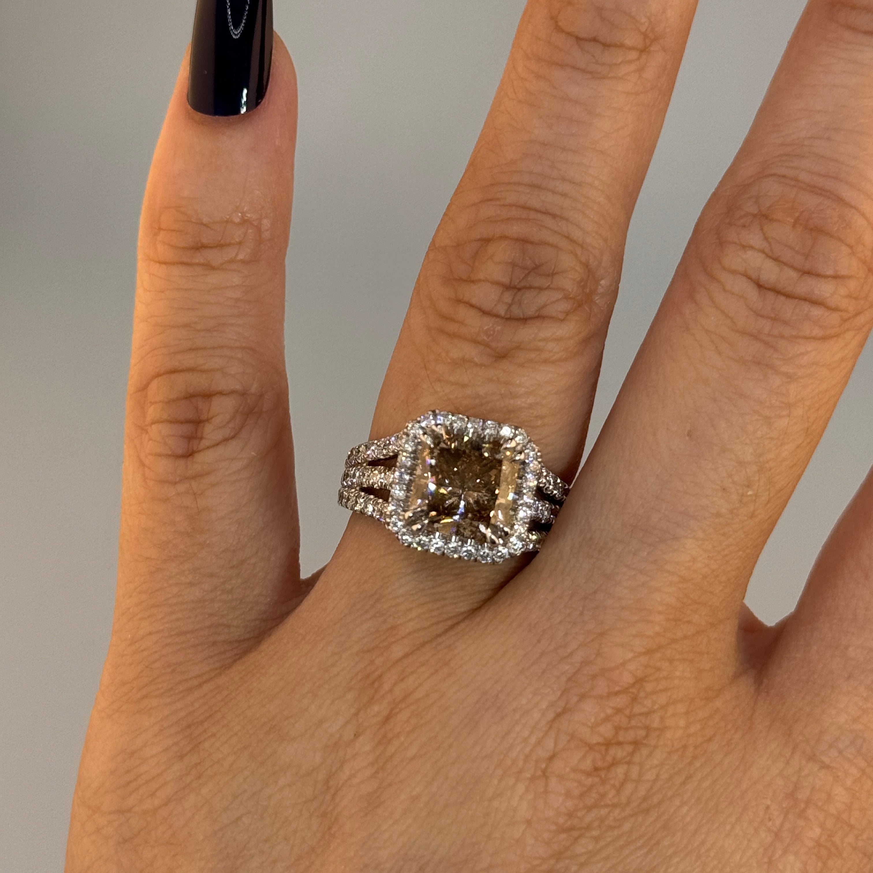 14KT Gold Halo Radiant Cut Brown Diamond Center Stone and White Diamon –  Isabella's Fine Jewelry