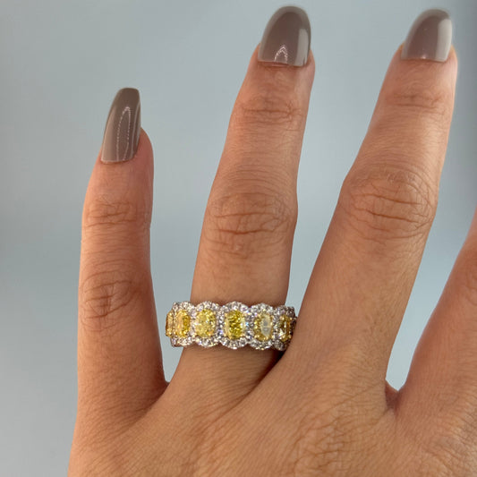 14KT Gold 4.47cts Oval Yellow Diamonds and 1.36cts White Round Diamonds Eternity Ring