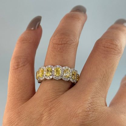 14KT Gold 4.47cts Oval Yellow Diamonds and 1.36cts White Round Diamonds Eternity Ring