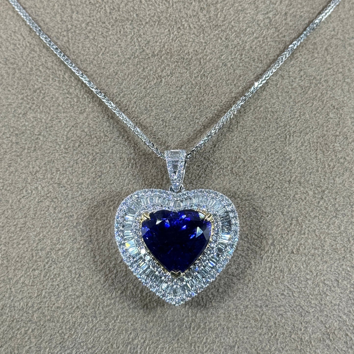 18KT Two-Tone Gold Heart Tanzanite and Diamond Pendant Necklace