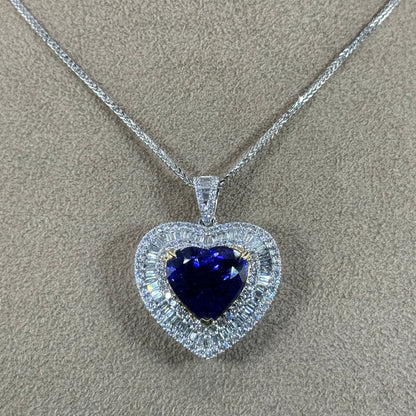 18KT Two-Tone Gold Heart Tanzanite and Diamond Pendant Necklace