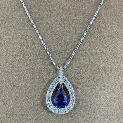 18KT Gold Pear Tanzanite and Diamond Pendant Necklace