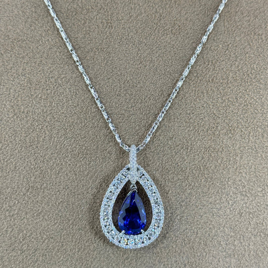 18KT Gold Pear Tanzanite and Diamond Pendant Necklace