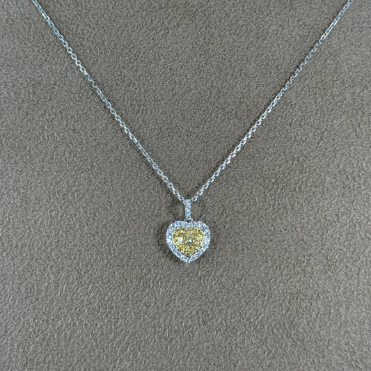 18KT Two Tone Heart Yellow Diamond and White Diamonds Necklace