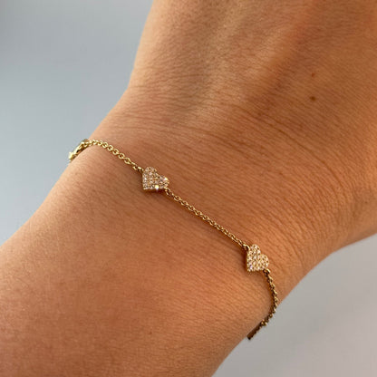 14KT Gold Hearts Dainty Diamonds Bracelet