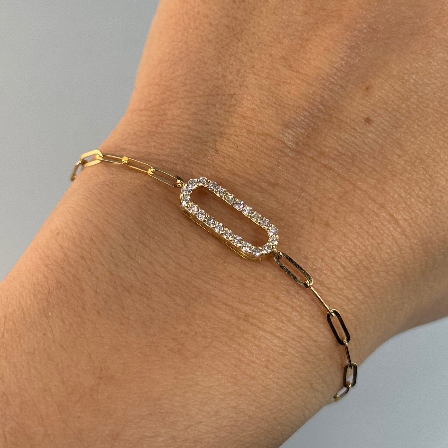 14KT Gold Diamonds Paperclip Bracelet