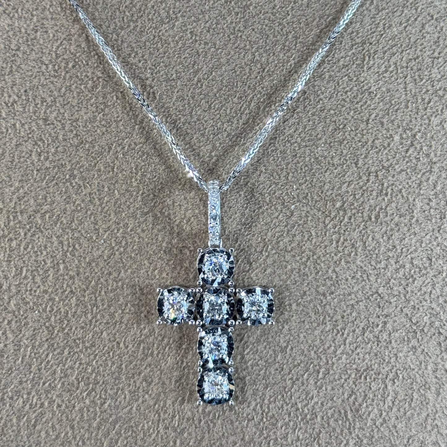 14KT Gold Lab Diamond Cross Hidden Halo Pendant Necklace