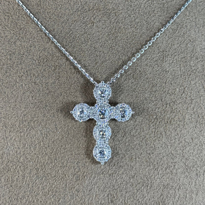 14KT Gold Diamond Cross Halo Pendant Necklace