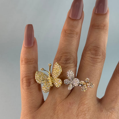 18KT Tri-Color Gold Three Butterflies Diamond Open Ring