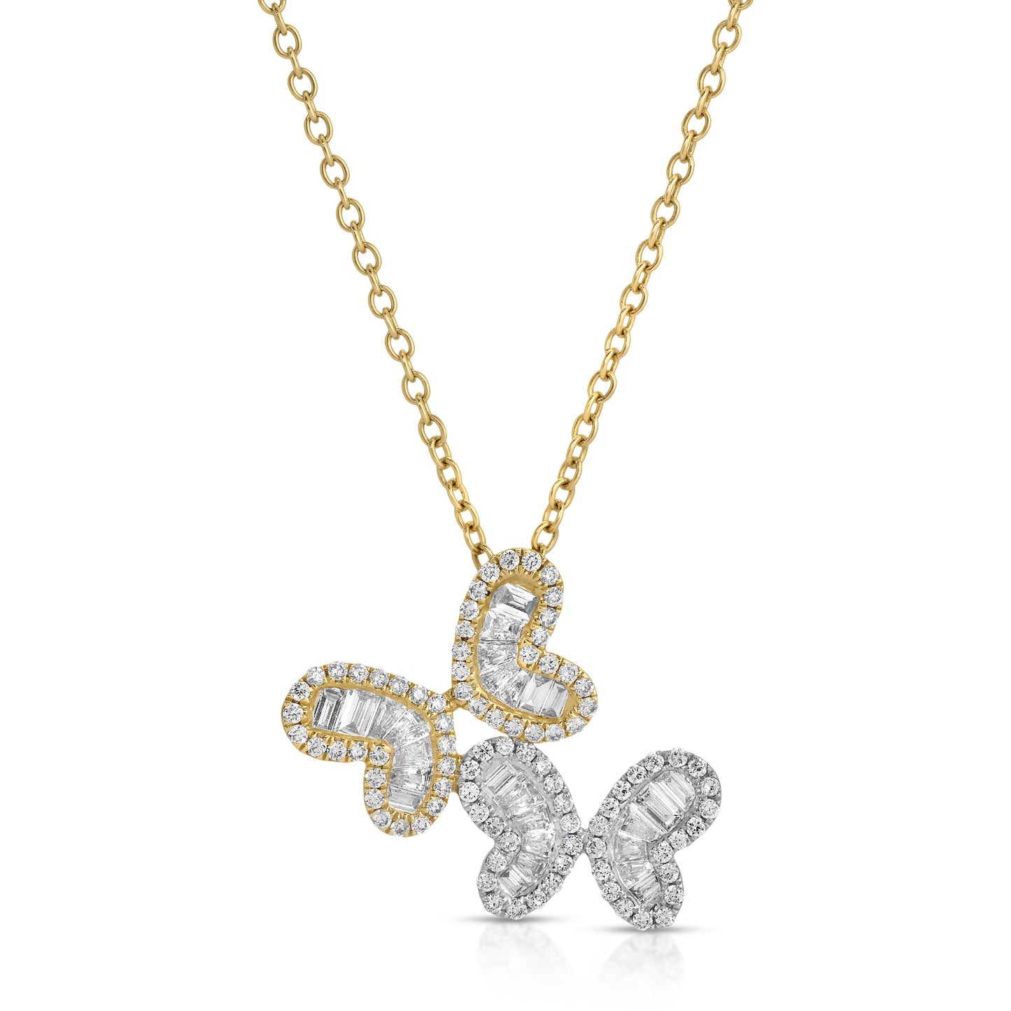 18K Gold Two-Tone Double Butterfly Diamond Necklace