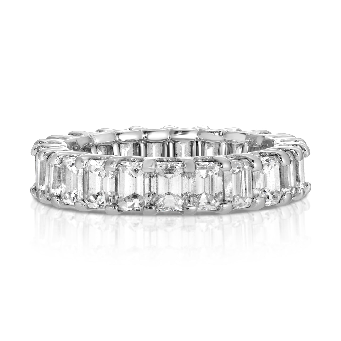 14KT White Gold 4.35cts Emerald Cut Eternity Ring VS E-F color Diamond Band