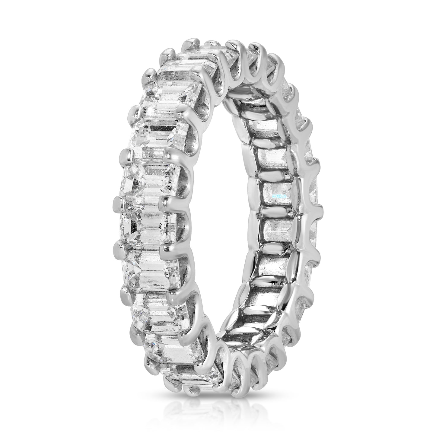 14KT White Gold 4.35cts Emerald Cut Eternity Ring VS E-F color Diamond Band