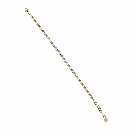 14 karat yellow gold diamond bar bracelet with natural round diamonds and adjustable chain at Isabella’s Fine Jewelry in Huntington Beach California