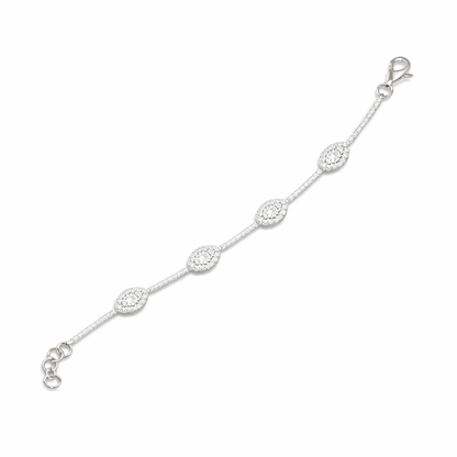 14k white gold diamond bracelet with round brilliant centers and pavé marquise style stations 0.89 carat total weight