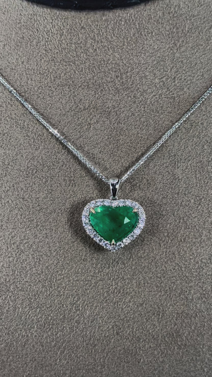 14KT Gold Heart Emerald and Diamond Necklace Pendant