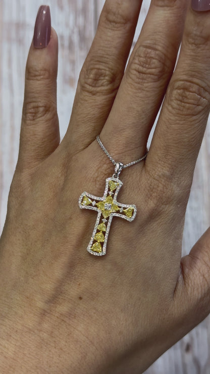 18KT Gold Yellow and White Diamond Cross Pendant Necklace