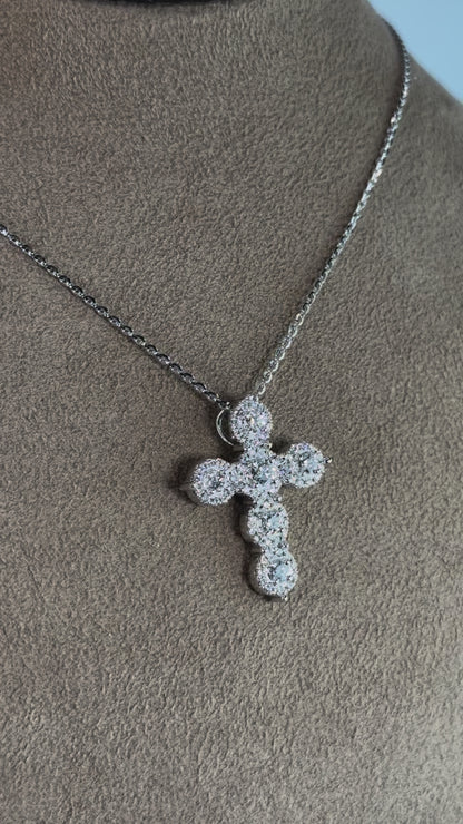 14KT Gold Diamond Cross Halo Pendant Necklace