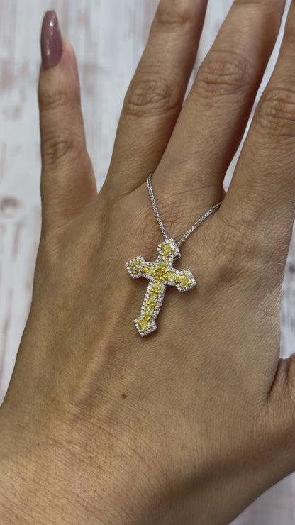 18KT Yellow and White Natural Diamond Cross Pendant Necklace