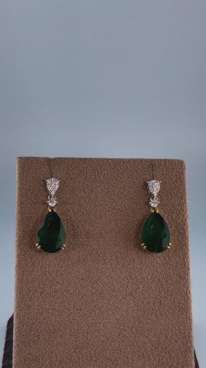 18KT Gold Pear Emerald and Diamond Drop Earrings