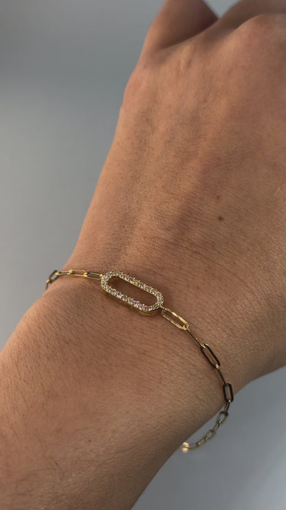 14KT Gold Diamonds Paperclip Bracelet