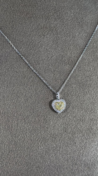 18KT Two Tone Heart Yellow Diamond and White Diamonds Necklace