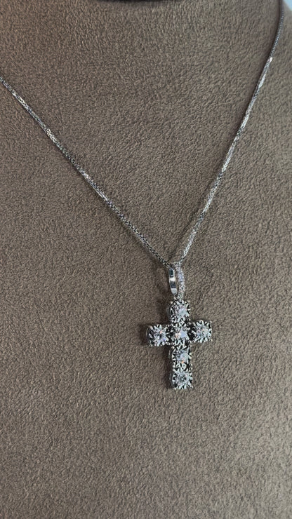 14KT Gold Lab Diamond Cross Hidden Halo Pendant Necklace