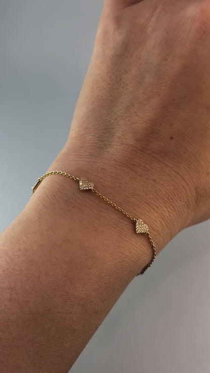 14KT Gold Hearts Dainty Diamonds Bracelet