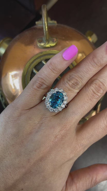 14KT Blue Zircon Diamonds Cluster / Ballerina Ring