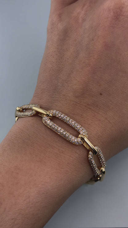 14KT Yellow Gold Graduating Paperclip Diamond Bracelet