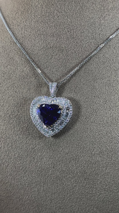 18KT Two-Tone Gold Heart Tanzanite and Diamond Pendant Necklace