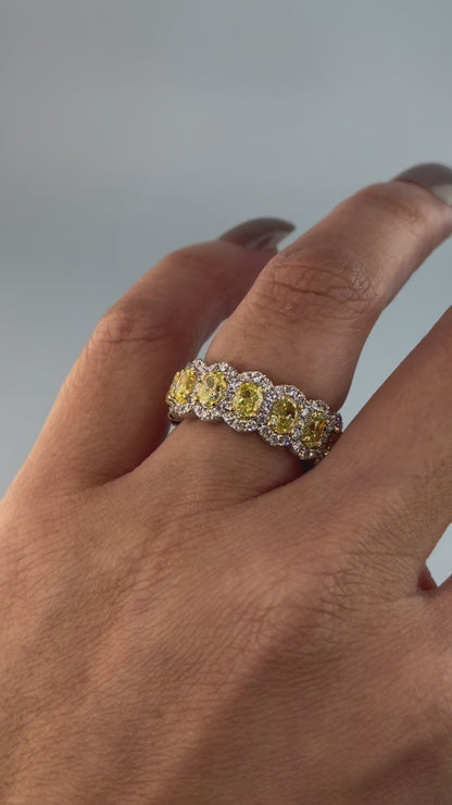 14KT Gold 4.47cts Oval Yellow Diamonds and 1.36cts White Round Diamonds Eternity Ring