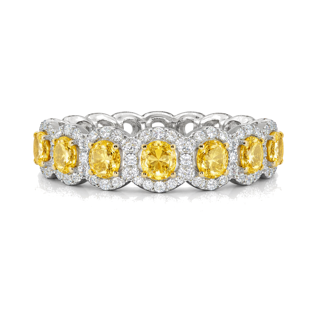 14KT Gold 4.47cts Oval Yellow Diamonds and 1.36cts White Round Diamonds Eternity Ring