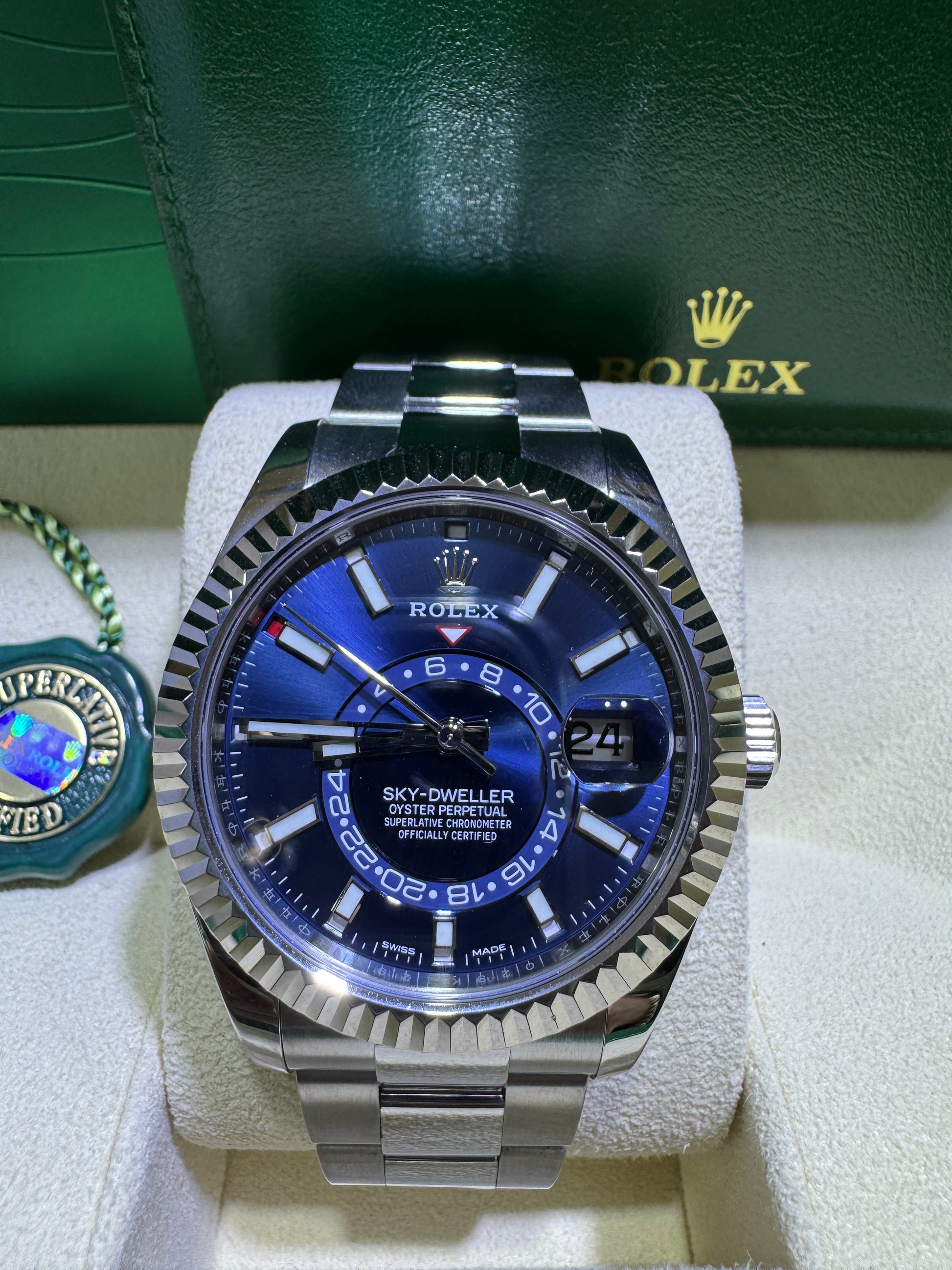 Authentic Rolex Sky-Dweller blue dial stainless steel luxury watch available near Huntington Beach